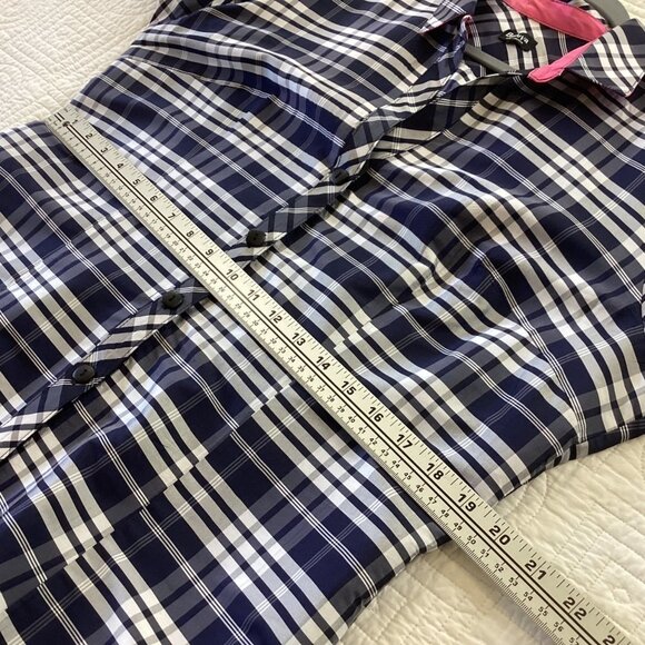 Beluva San Francisco Button Up Shirt Crinkle Blue Plaid Long Sleeves Size L - Picture 7 of 11